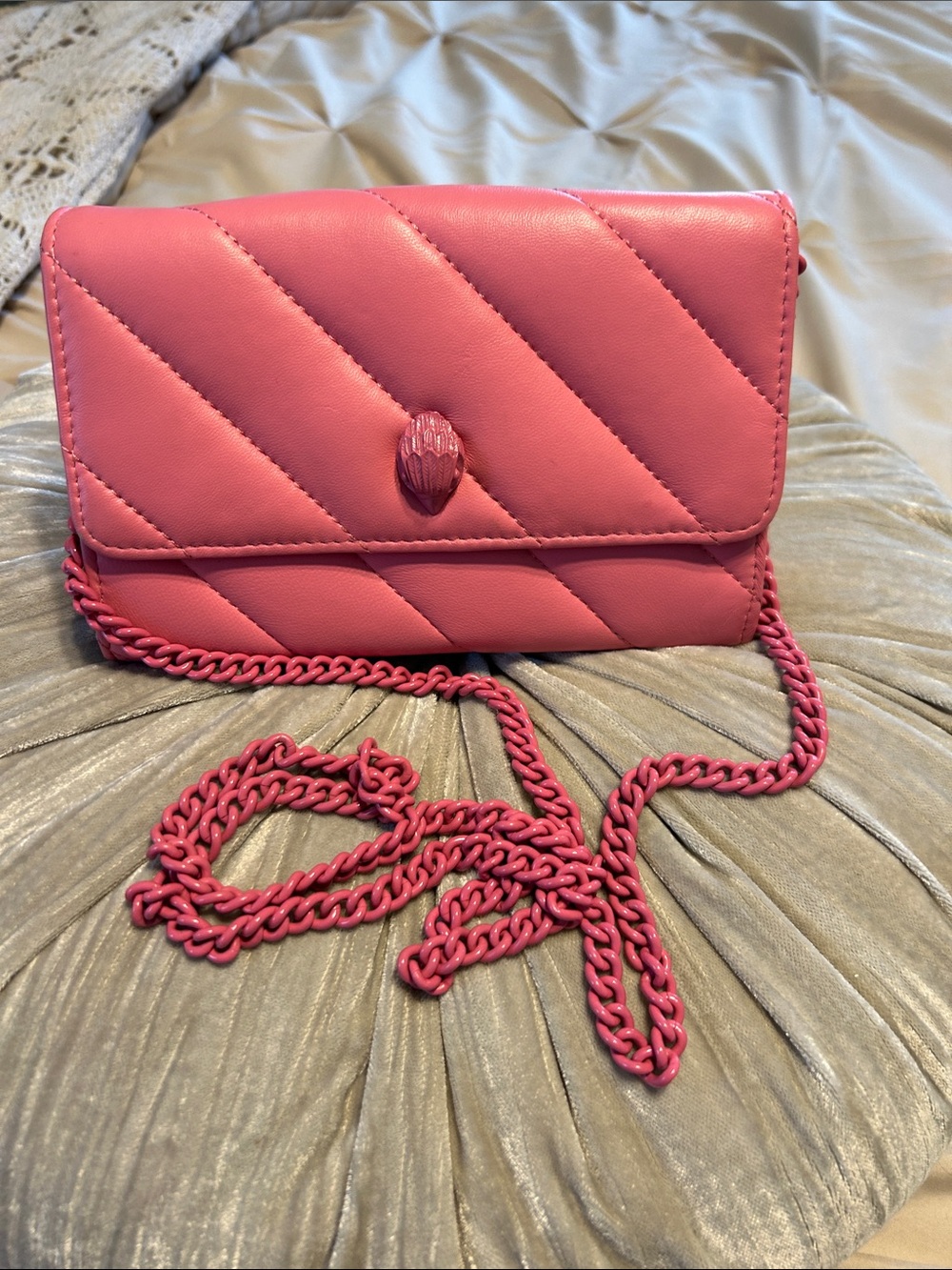 Kurt Geiger Quilted Pink Leather Crossbody Shoulder Bag